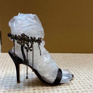 Karen Mullen England Jeweled Satin Heels Sz 38 / US 8